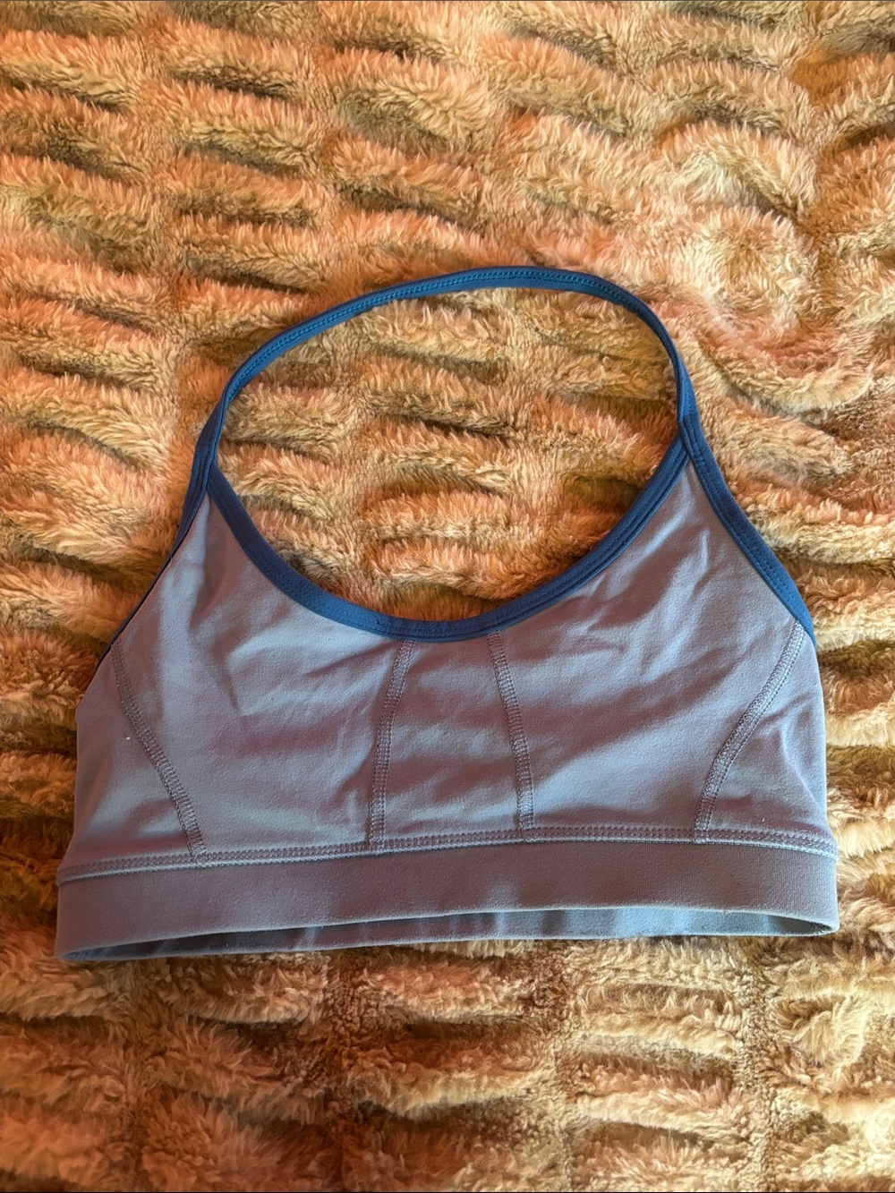 Women’s lululemon Light Blue halter sports bra with Navy Trim